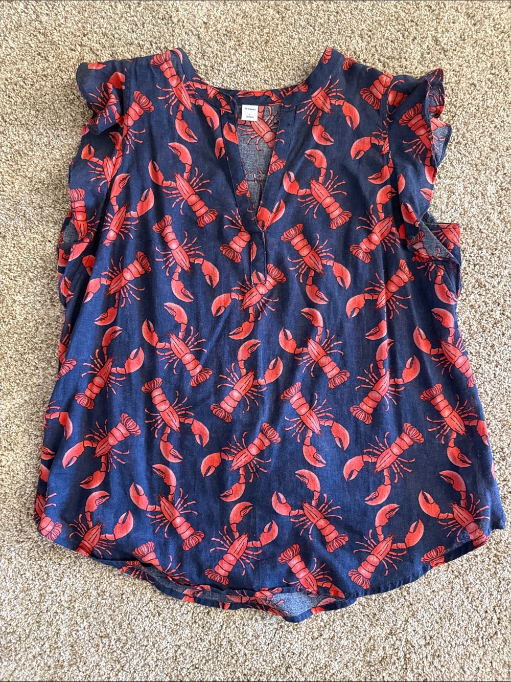 Old Navy Linen/Cotton Lobster Flutter Sleeve Blouse, Large
